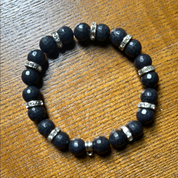 Sparkling Black Berry Elegant Black Beaded Bracelet with Silver Accents - Picture 1 of 4